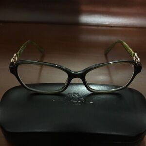 Coach Women's Glasses with Black Frame and Green Accents